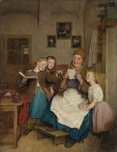 Grandmother with three grandchildren by Ferdinand Georg Waldmuller